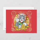 Cartes Pour Fêtes Annuelles Chat Chanceux Jerry Avec Sycees D'or (Devant / Derrière)
