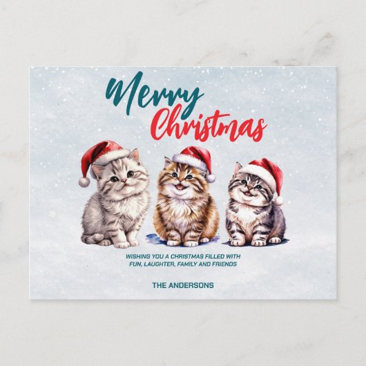 Cartes Pour Fêtes Annuelles Chat chaton chatte à l'aquarelle mignonne Père Noë (Devant)