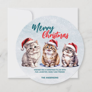Cartes Pour Fêtes Annuelles Chat chaton chatte à l'aquarelle mignonne Père Noë