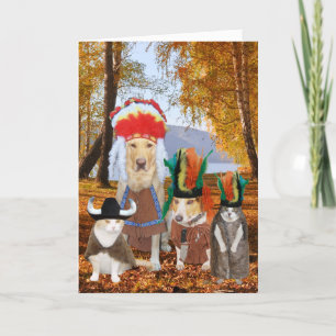 Cartes Pour Fêtes Annuelles Chat/Chien indien mignon/drôle, Thanksgiving