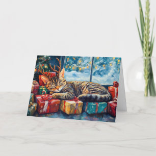 Cartes Pour Fêtes Annuelles Chat couché mignon sous l'arbre de Noël