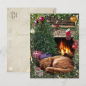 Cartes Pour Fêtes Annuelles Chat couché près de la cheminée à Noël (Devant / Derrière)