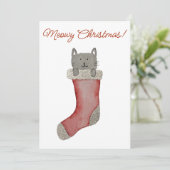 Cartes Pour Fêtes Annuelles Chat dans Chaussette (Debout devant)