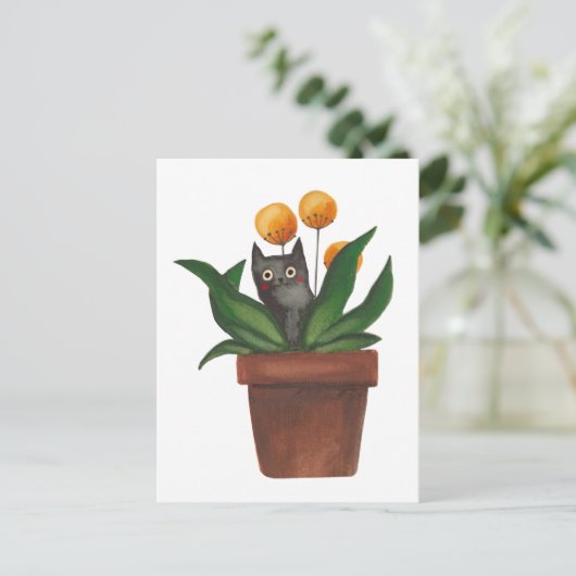Cartes Pour Fêtes Annuelles Chat dans le pot de fleurs (Debout devant)