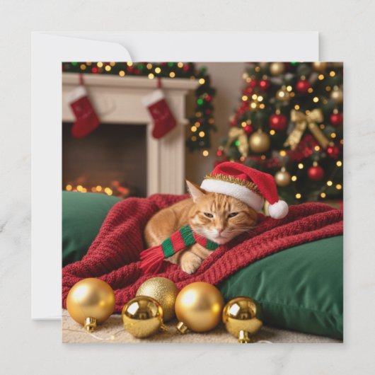 Cartes Pour Fêtes Annuelles Chat dans le thème de Noël de canapé (Devant)