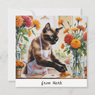 Cartes Pour Fêtes Annuelles Chat d'automne aux fleurs - Saison d'automne