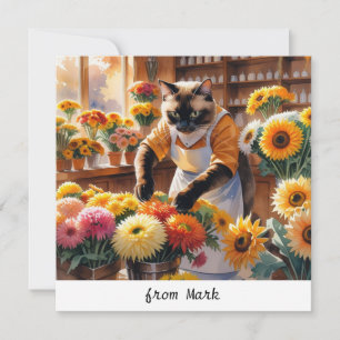 Cartes Pour Fêtes Annuelles Chat d'automne aux fleurs - Saison d'automne