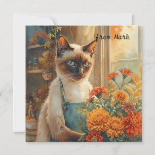 Cartes Pour Fêtes Annuelles Chat d'automne aux fleurs - Saison d'automne