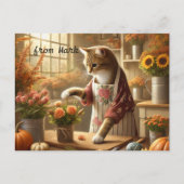 Cartes Pour Fêtes Annuelles Chat d'automne aux fleurs - Saison d'automne (Devant)