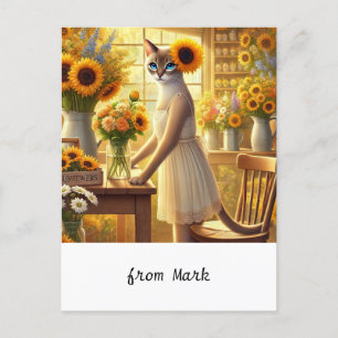 Cartes Pour Fêtes Annuelles Chat d'automne aux fleurs - Saison d'automne