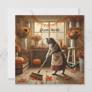 Cartes Pour Fêtes Annuelles Chat d'automne aux fleurs - Saison d'automne
