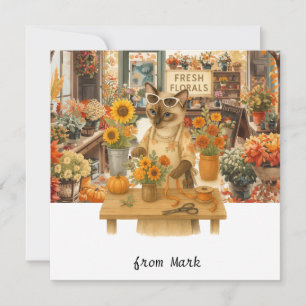 Cartes Pour Fêtes Annuelles Chat d'automne aux fleurs - Saison d'automne