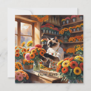 Cartes Pour Fêtes Annuelles Chat d'automne aux fleurs - Saison d'automne