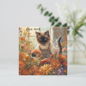 Cartes Pour Fêtes Annuelles Chat d'automne aux fleurs - Saison d'automne (Debout devant)