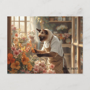 Cartes Pour Fêtes Annuelles Chat d'automne aux fleurs - Thanksgiving d'automne