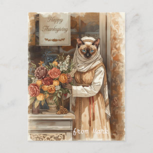 Cartes Pour Fêtes Annuelles Chat d'automne aux fleurs - Thanksgiving d'automne