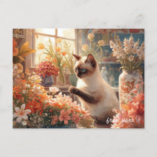 Cartes Pour Fêtes Annuelles Chat d'automne aux fleurs - Thanksgiving d'automne