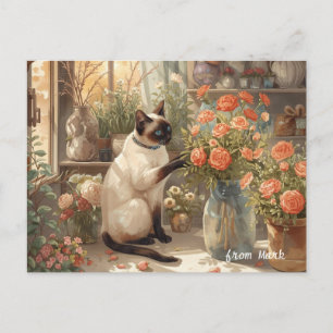Cartes Pour Fêtes Annuelles Chat d'automne aux fleurs - Thanksgiving d'automne