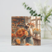 Cartes Pour Fêtes Annuelles Chat d'automne aux fleurs - Thanksgiving d'automne (Debout devant)
