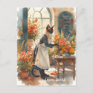 Cartes Pour Fêtes Annuelles Chat d'automne aux fleurs - Thanksgiving d'automne