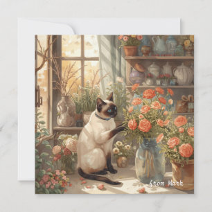 Cartes Pour Fêtes Annuelles Chat d'automne aux fleurs - Thanksgiving d'automne