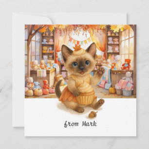 Cartes Pour Fêtes Annuelles Chat d'automne avec jouets - Saison d'automne Salu