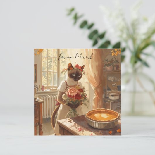 Cartes Pour Fêtes Annuelles Chat d'automne avec tarte Citrouille Chat d'automn (Debout devant)