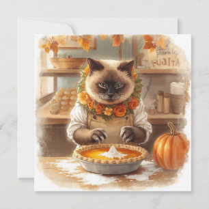 Cartes Pour Fêtes Annuelles Chat d'automne avec tarte Citrouille Chat d'automn
