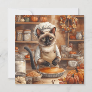 Cartes Pour Fêtes Annuelles Chat d'automne avec tarte Citrouille Chat d'automn