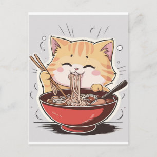 Cartes Pour Fêtes Annuelles Chat de dessin animé mignon mangeant des nouilles