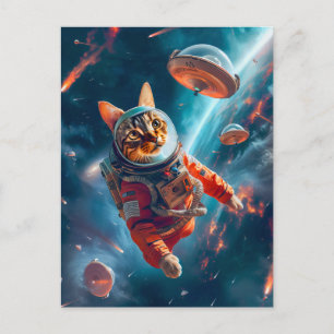 Cartes Pour Fêtes Annuelles Chat de l'espace aventureux flottant gracieusement