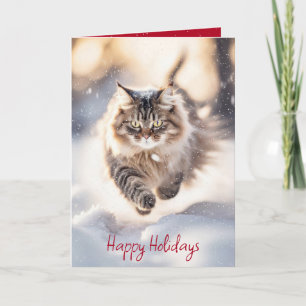 Cartes Pour Fêtes Annuelles Chat De Maine Coon Dashing À Travers La Neige