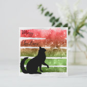 Cartes Pour Fêtes Annuelles Chat de Noël, bandes pétillantes rouge & vert plat (Debout devant)