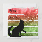 Cartes Pour Fêtes Annuelles Chat de Noël, bandes pétillantes rouge & vert plat (Devant)