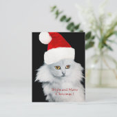 CARTES POUR FÊTES ANNUELLES CHAT DE NOËL BLANC AVEC CASQUETTE SANTA CLAUS (Debout devant)