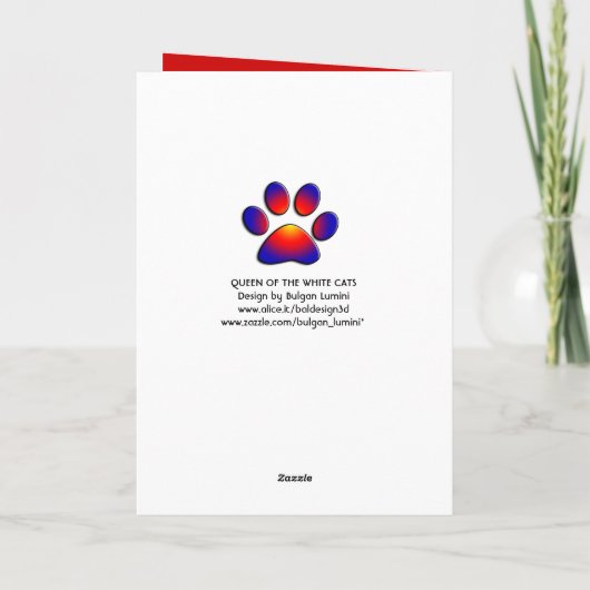 CARTES POUR FÊTES ANNUELLES CHAT DE NOËL BLANC AVEC CASQUETTE SANTA CLAUS (Dos)