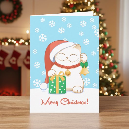 Cartes Pour Fêtes Annuelles Chat de Noël blanc dans un Casquette rouge
