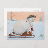 Cartes Pour Fêtes Annuelles Chat de Noël blanc en neige (Devant / Derrière)