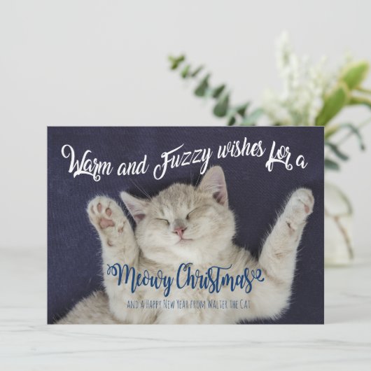 Cartes Pour Fêtes Annuelles Chat de Noël chaud et fuzzy dormant (Debout devant)