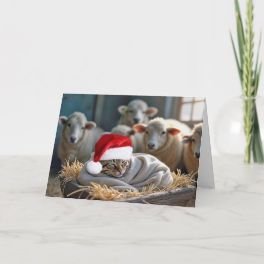 Cartes Pour Fêtes Annuelles Chat De Noël Dans Le Manger De Grange (Devant)