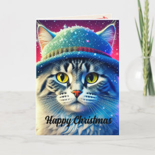 Cartes Pour Fêtes Annuelles Chat de Noël dans un Casquette - modifiable