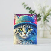Cartes Pour Fêtes Annuelles Chat de Noël dans un Casquette - nom modifiable (Debout devant)