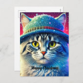 Cartes Pour Fêtes Annuelles Chat de Noël dans un Casquette - nom modifiable (Devant / Derrière)