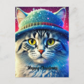 Cartes Pour Fêtes Annuelles Chat de Noël dans un Casquette - nom modifiable (Devant)