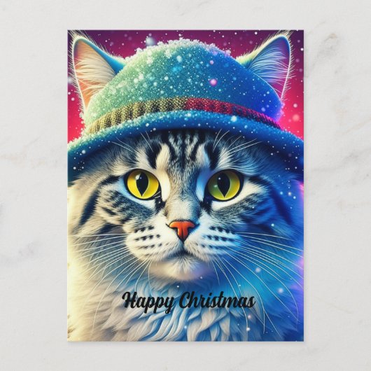 Cartes Pour Fêtes Annuelles Chat de Noël dans un Casquette - nom modifiable (Devant)