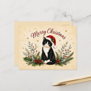Cartes Pour Fêtes Annuelles Chat de Noël en smoking avec un chapeau de Père No