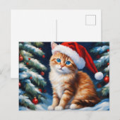 Cartes Pour Fêtes Annuelles Chat de Noël et Arbre de Noël (Devant / Derrière)