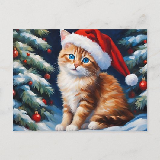Cartes Pour Fêtes Annuelles Chat de Noël et Arbre de Noël (Devant)