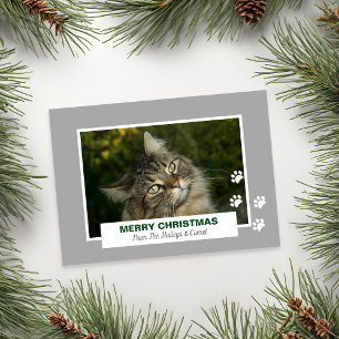 Cartes Pour Fêtes Annuelles Chat de Noël joyeux empreintes de patte blanche Ph