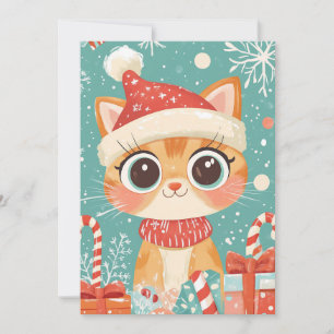 Cartes Pour Fêtes Annuelles Chat de Noël Kawaii Cadeaux de Canne à Sucre Texte
